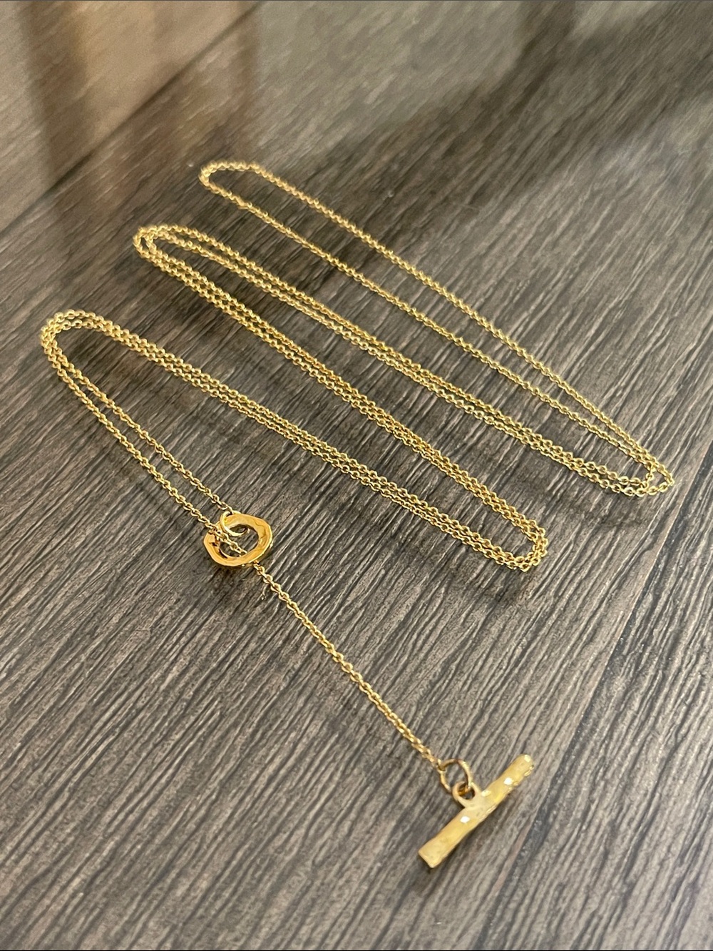 Trendy Gold-tone Long Lariat Necklace - Bar & Circle Necklace
